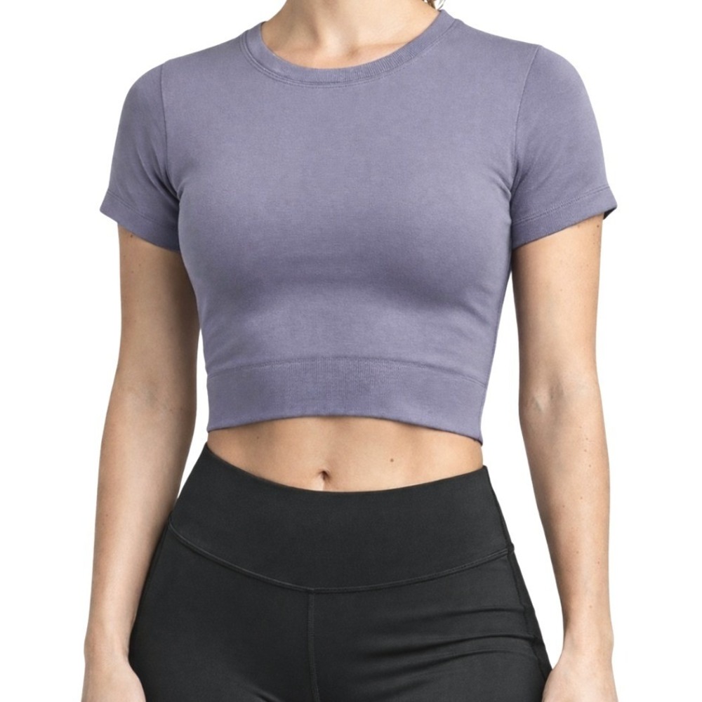OFFLINE by Aerie Womens Seamless Ribbed Hem‎ Athletic Crop Top Purple Size Large